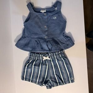 Calvin Klein Blue Striped Girls Short & Blue Shirt Outfit Size 5 CK